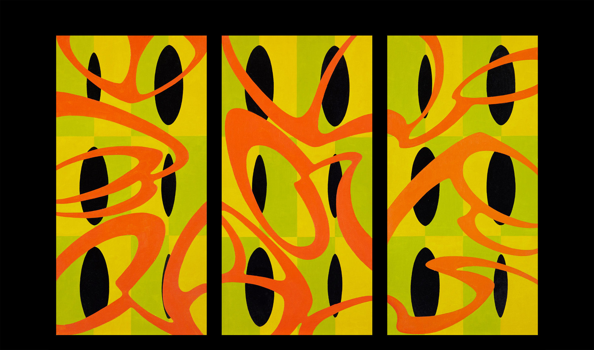 ALLMODCONS . acrylic on canvas , 3 panels , 1' x 2' each